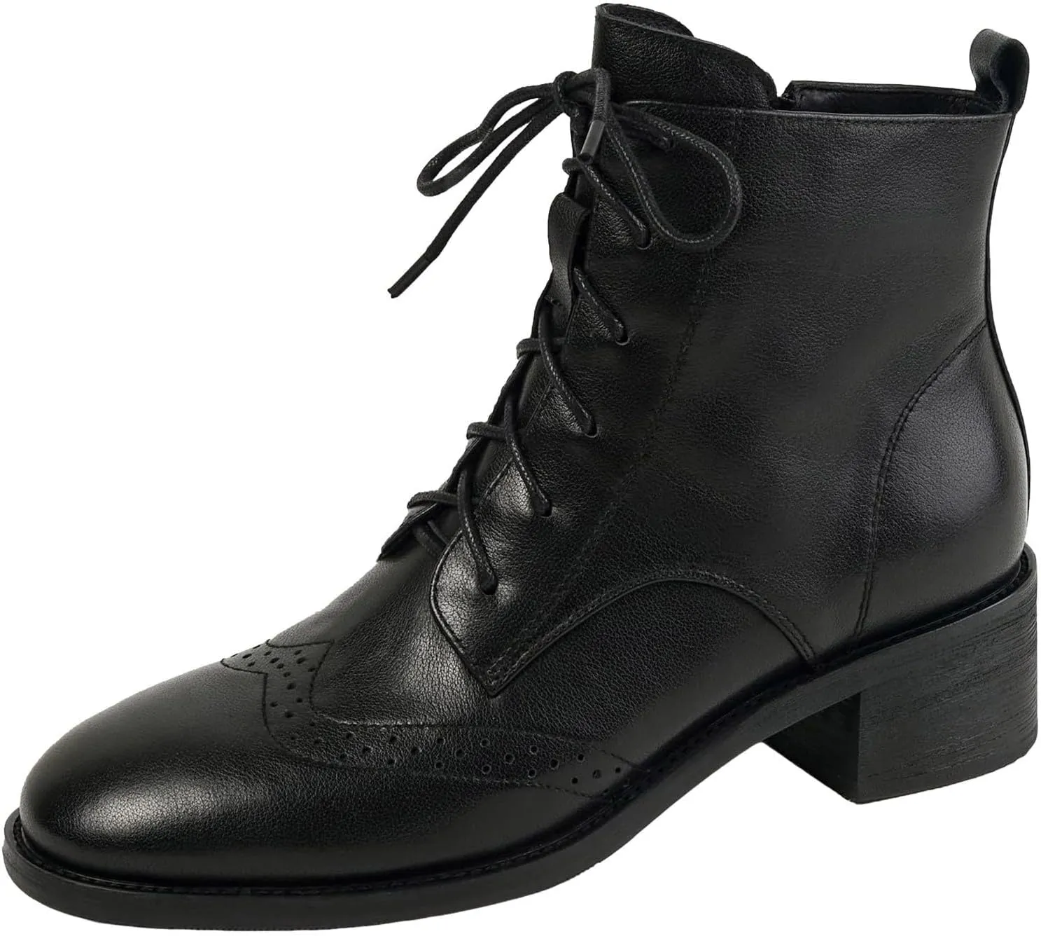 Ankle Boots for Women Dressy Leather Boots for Women PU Leather Fashion Pointed Toe Chunky Heels Lace up Side Zipper