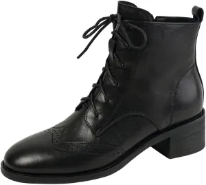 Ankle Boots for Women Dressy Leather Boots for Women PU Leather Fashion Pointed Toe Chunky Heels Lace up Side Zipper
