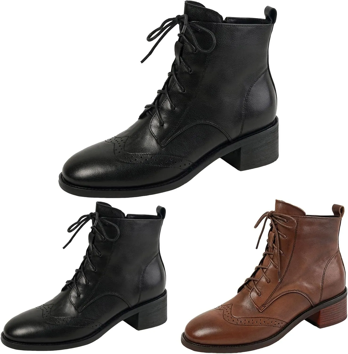 Ankle Boots for Women Dressy Leather Boots for Women PU Leather Fashion Pointed Toe Chunky Heels Lace up Side Zipper