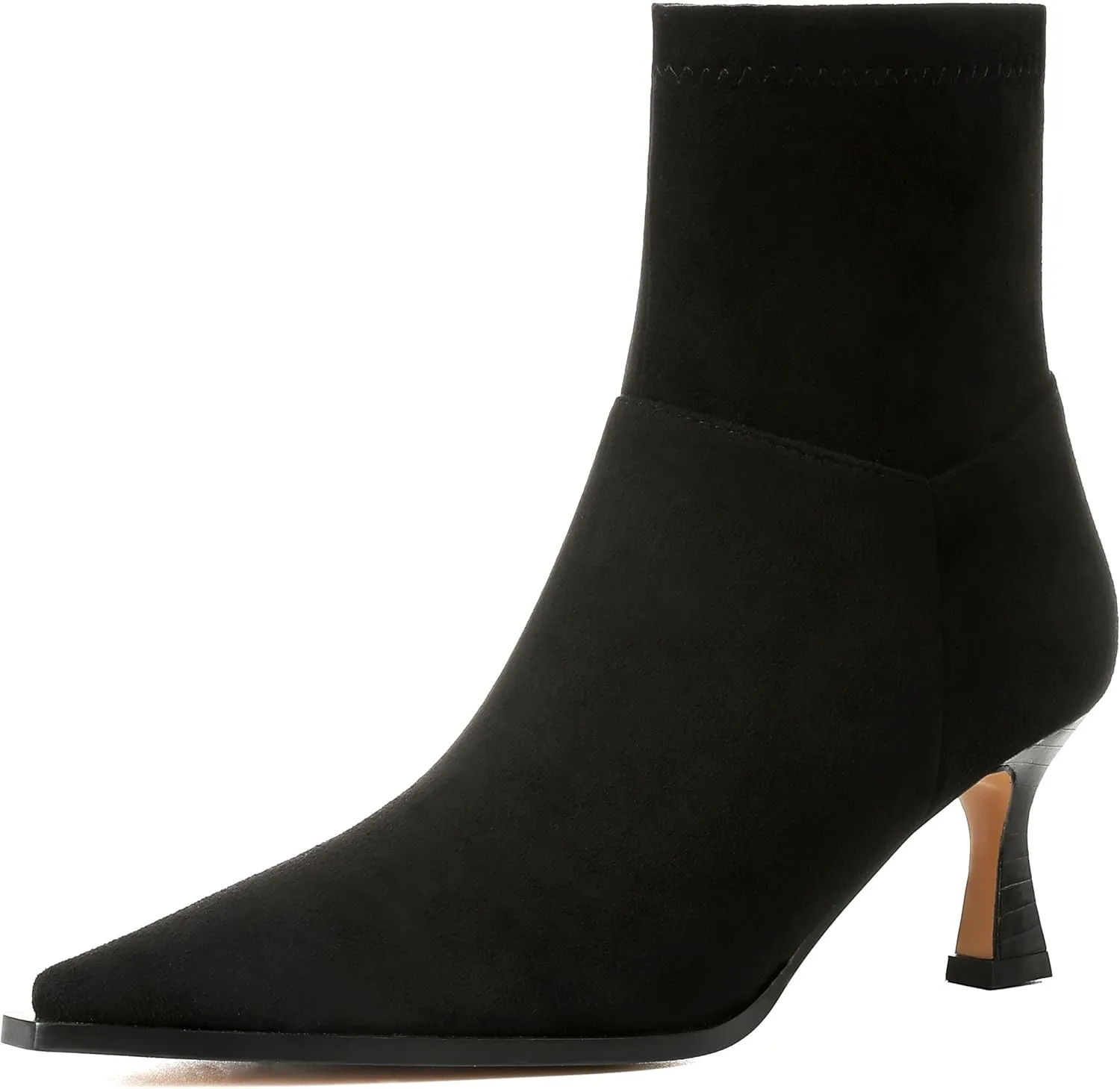 Black Suede Ankle Boots For Women Side Zip Fall Boots Pointed Toe Mid Calf Boots Fashion Kitten Heel Boots Dressy Short Booties