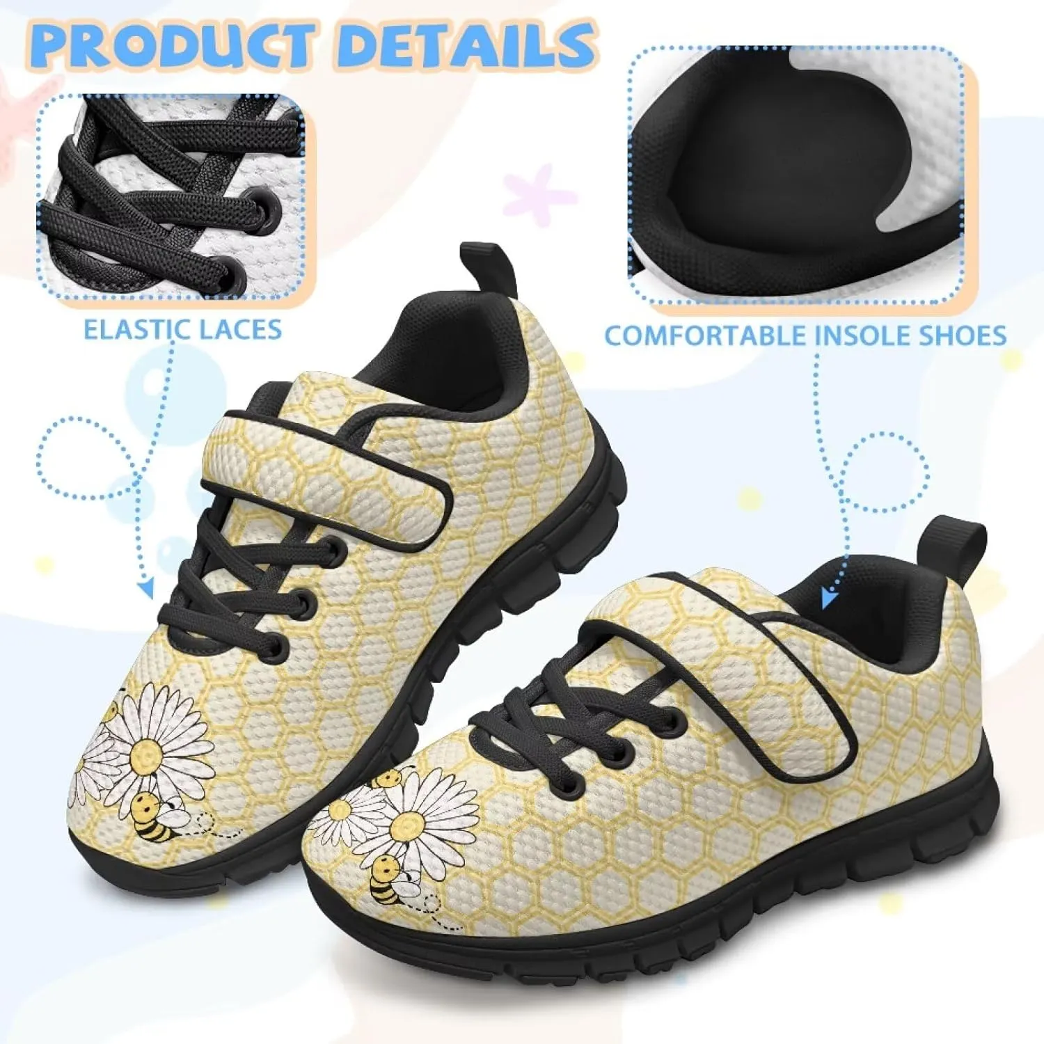 Boys Girls Sneakers Kids Mesh Shoes Unisex Lightweight Breathable Athletic Running Tennis Fitness Shoes Single Buckle for Toddler/Little Kid/Big Kid Black Sole