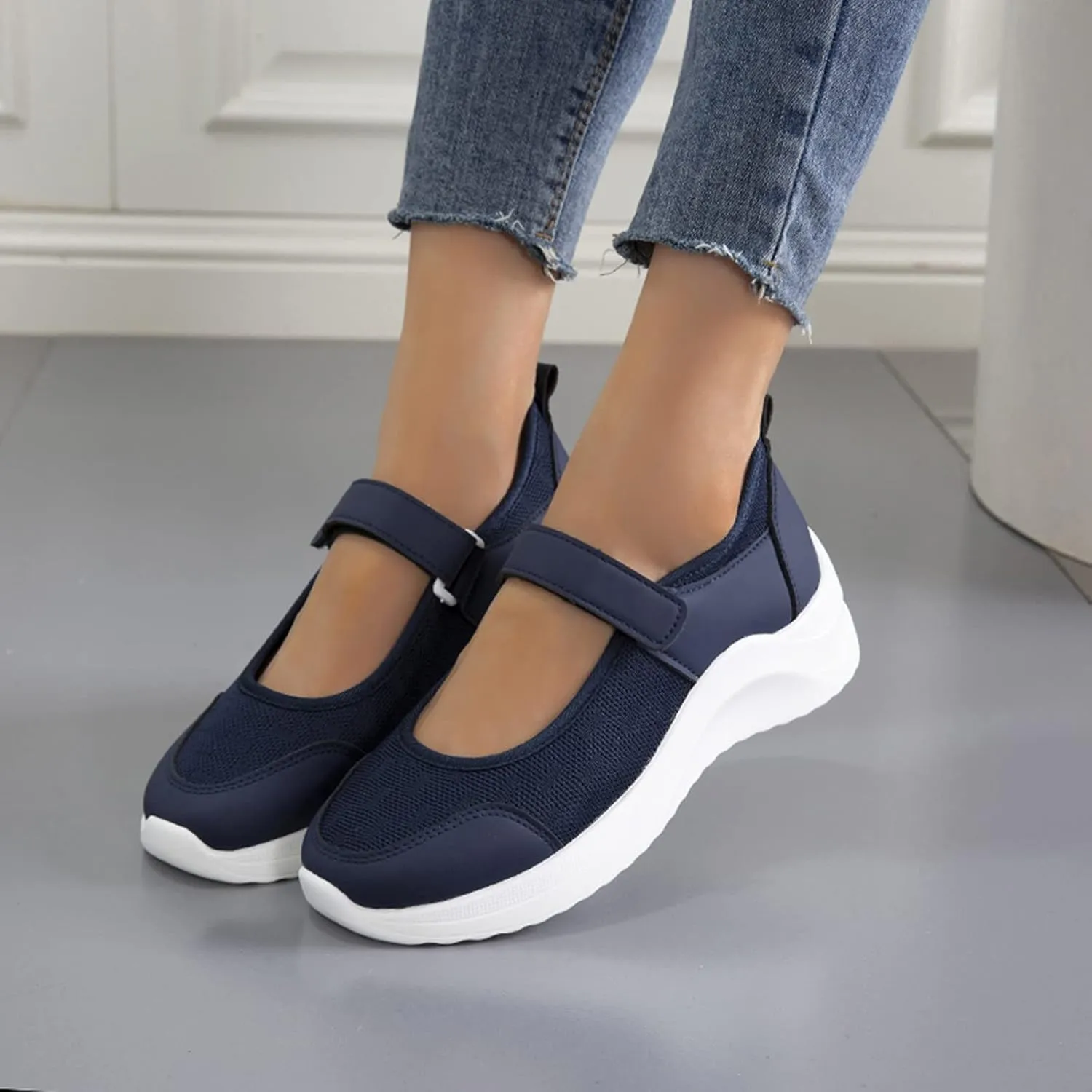 Breathable Fashion Sneakers for Women Outdoor Casual Fitness Shoes Soft Woven Hook and Loop Shoes Elderly Shoes