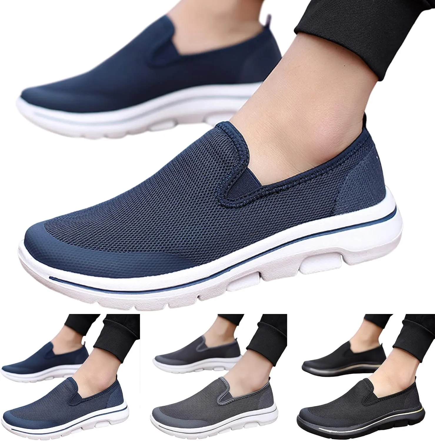 Casual Dress Shoes Men Sports Shoes Simple and Solid Color New Pattern Summer Mesh Breathable Thick Sole Comfortable