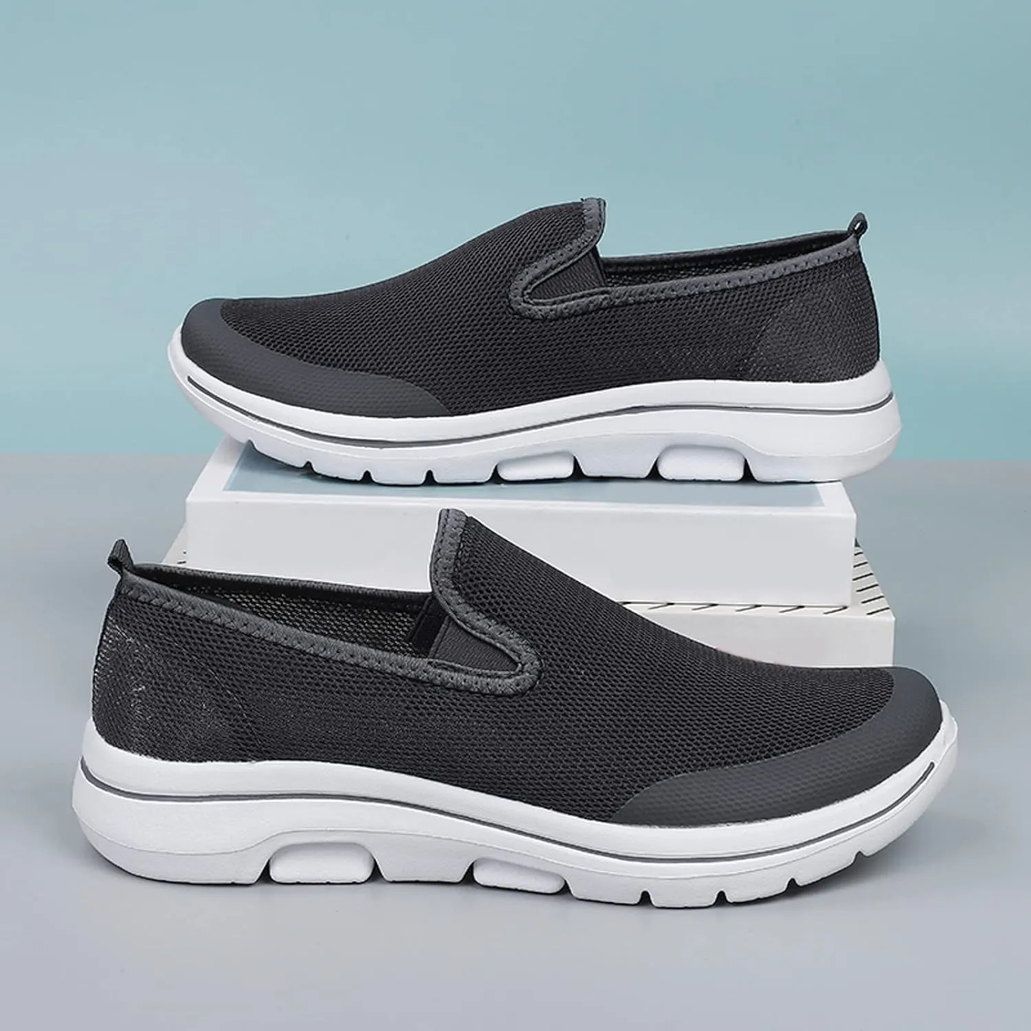 Casual Dress Shoes Men Sports Shoes Simple and Solid Color New Pattern Summer Mesh Breathable Thick Sole Comfortable