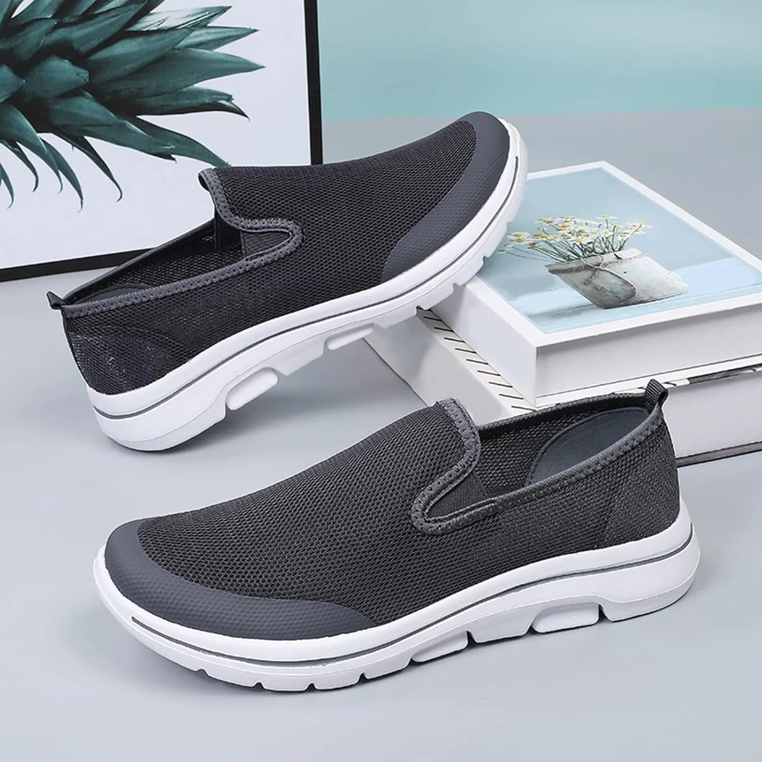 Casual Dress Shoes Men Sports Shoes Simple and Solid Color New Pattern Summer Mesh Breathable Thick Sole Comfortable