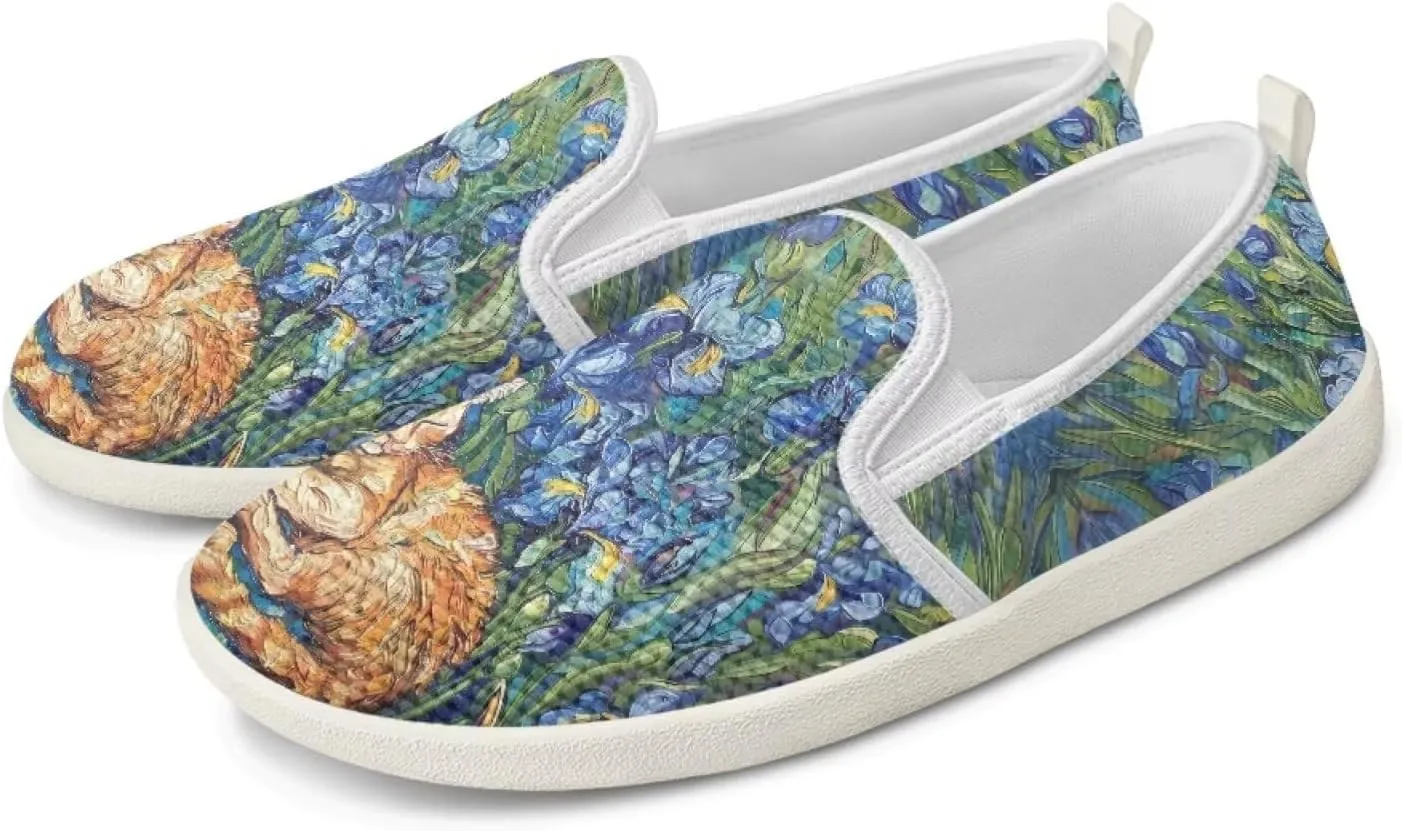 Cat Print Outdoor Shoes Fashion Work Flat Mesh Business Shoes Slip On Leisure Loafer for Women