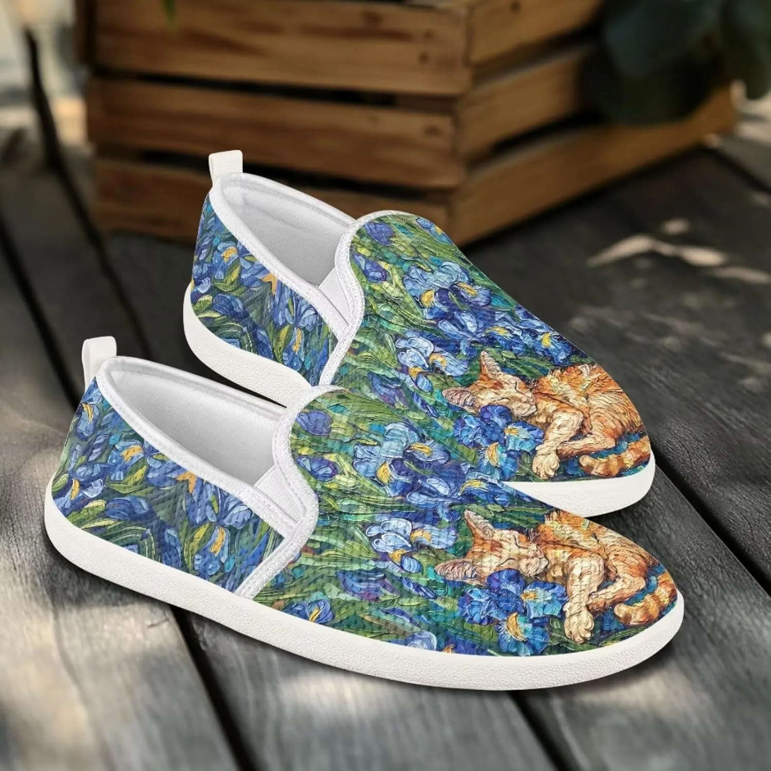 Cat Print Outdoor Shoes Fashion Work Flat Mesh Business Shoes Slip On Leisure Loafer for Women