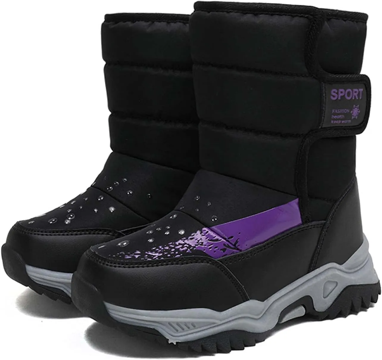 CERYTHRINA Girls Boys Snow Boots Kids Outdoor Winter Shoes Warm Fur Lined Hight-Cut for Outdoor Skiing Bootie