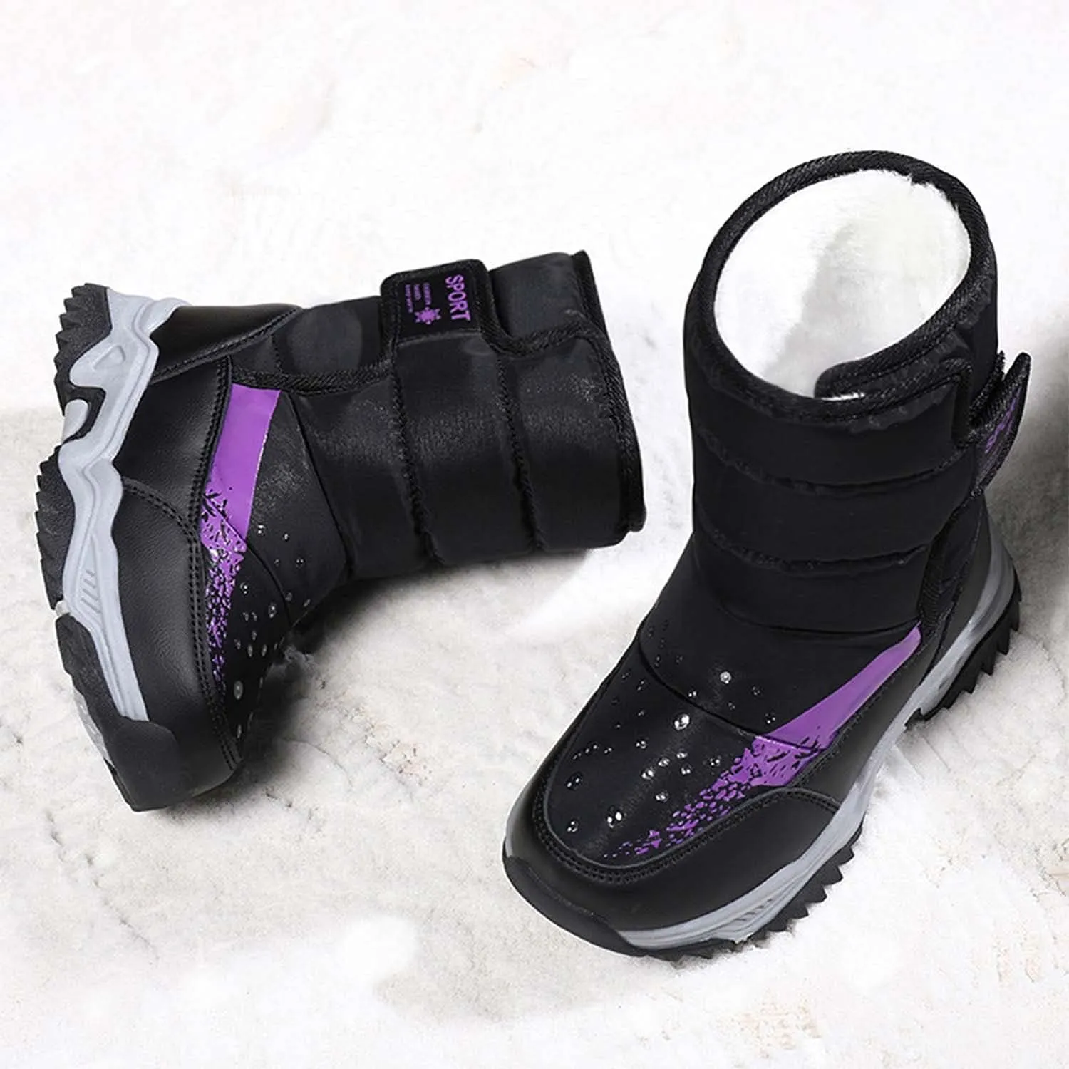 CERYTHRINA Girls Boys Snow Boots Kids Outdoor Winter Shoes Warm Fur Lined Hight-Cut for Outdoor Skiing Bootie