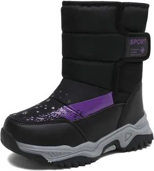 CERYTHRINA Girls Boys Snow Boots Kids Outdoor Winter Shoes Warm Fur Lined Hight-Cut for Outdoor Skiing Bootie