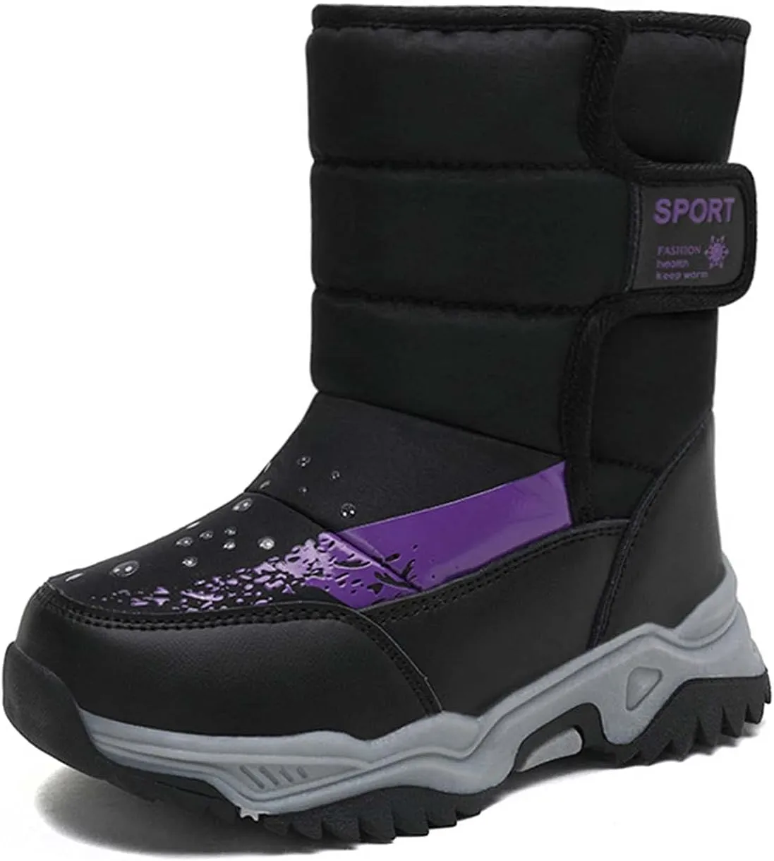 CERYTHRINA Girls Boys Snow Boots Kids Outdoor Winter Shoes Warm Fur Lined Hight-Cut for Outdoor Skiing Bootie