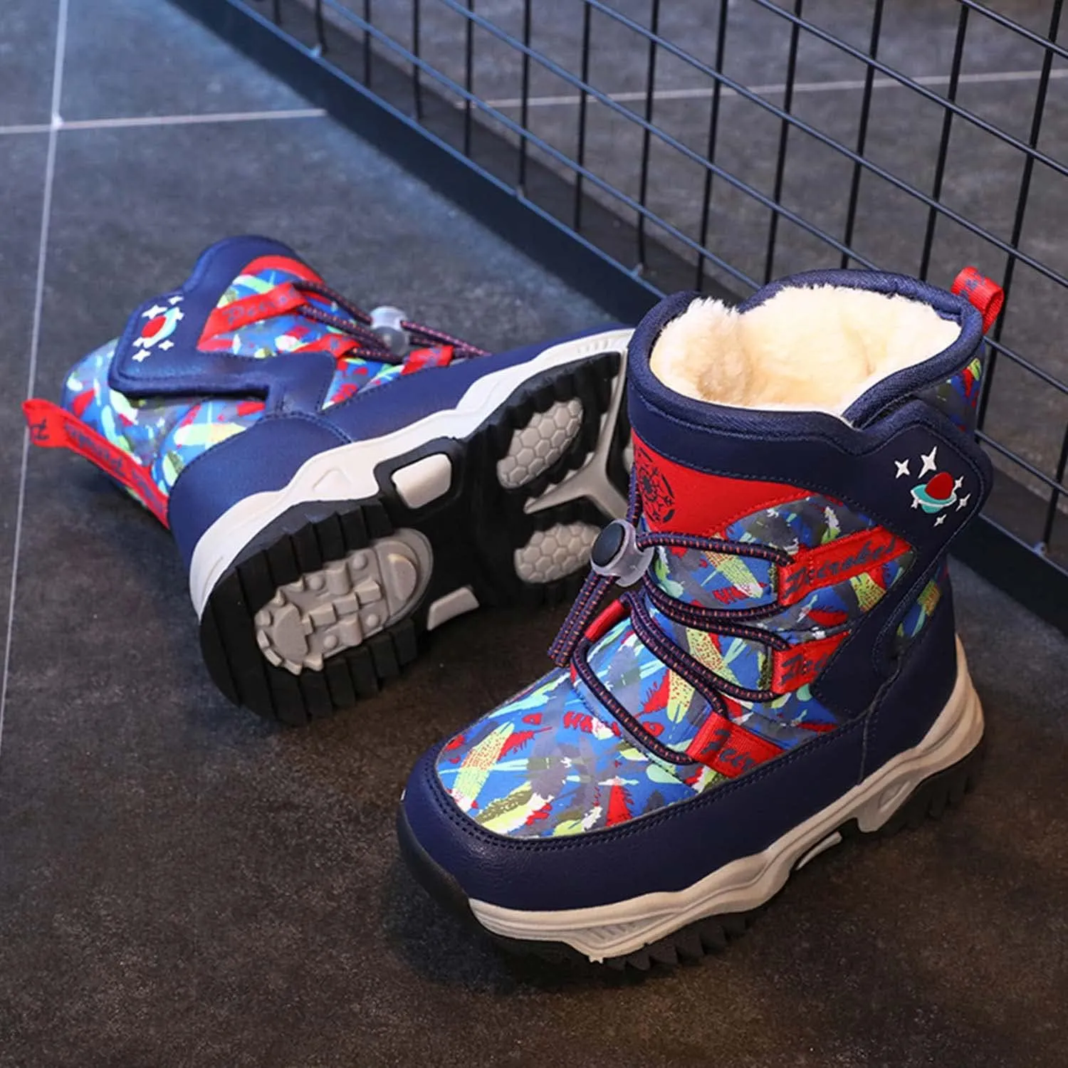 CERYTHRINA Girls Boys Snow Boots Kids Outdoor Winter Shoes Warm Fur Lined Hight-Cut for Outdoor Skiing Bootie