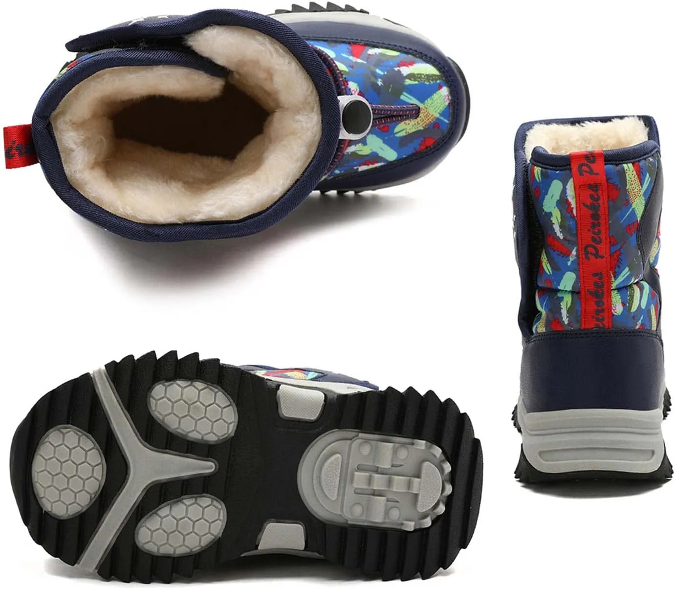 CERYTHRINA Girls Boys Snow Boots Kids Outdoor Winter Shoes Warm Fur Lined Hight-Cut for Outdoor Skiing Bootie