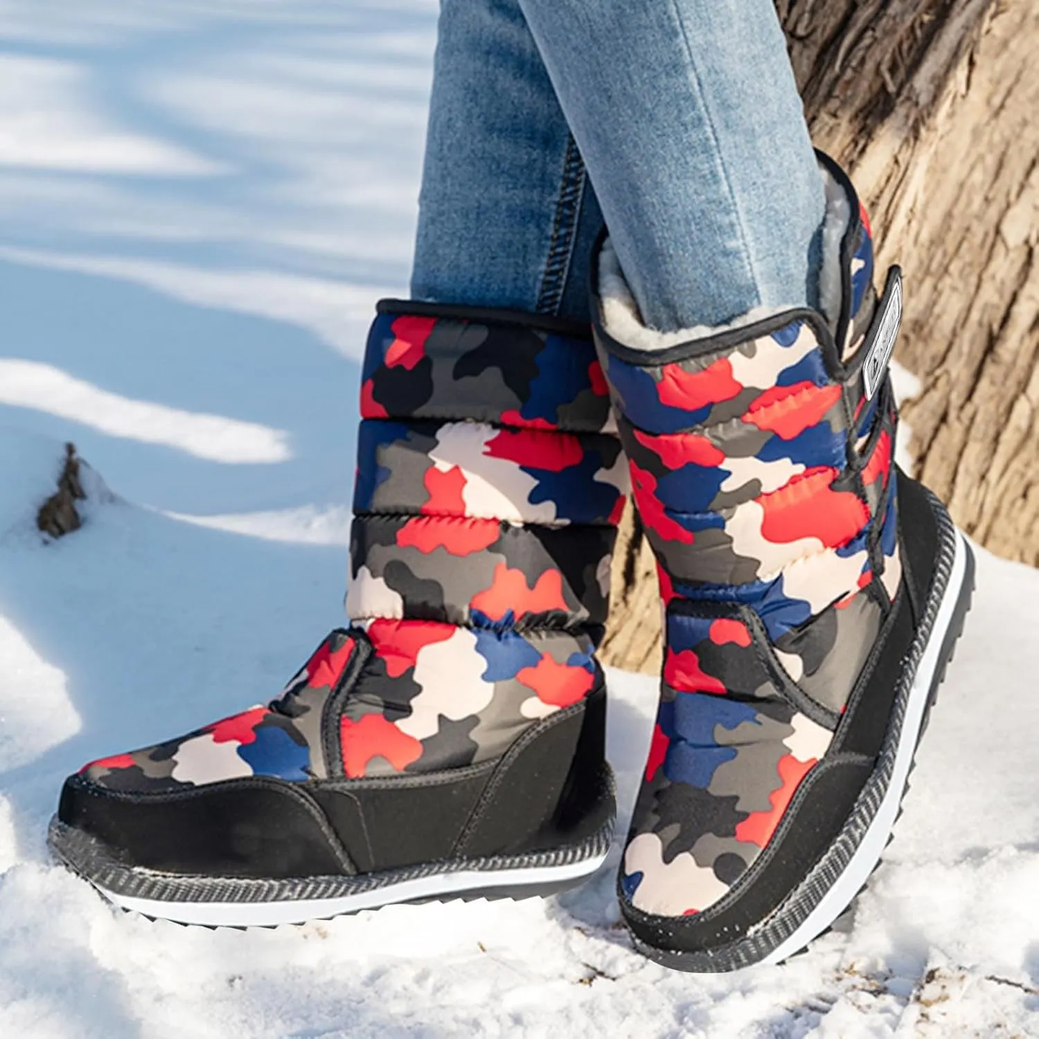 Cold Proof Snow Boots for Men and Women Non Slip Thick Bottom Boots Water Proof Fleece Lined Warm Mid Calf Boots