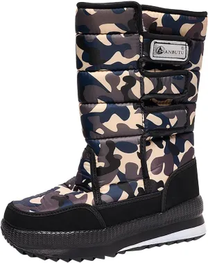 Cold Proof Snow Boots for Men and Women Non Slip Thick Bottom Boots Water Proof Fleece Lined Warm Mid Calf Boots