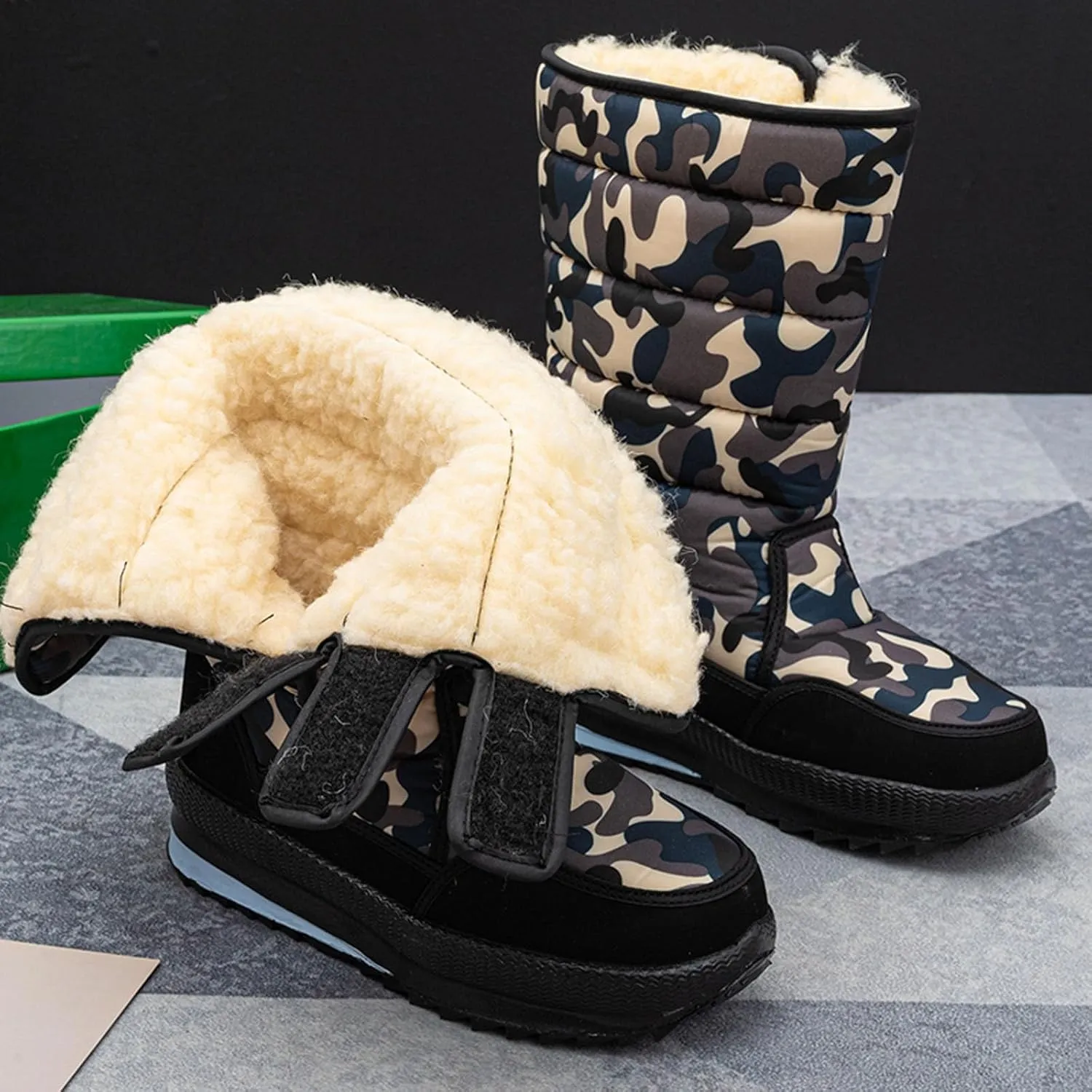Cold Proof Snow Boots for Men and Women Non Slip Thick Bottom Boots Water Proof Fleece Lined Warm Mid Calf Boots