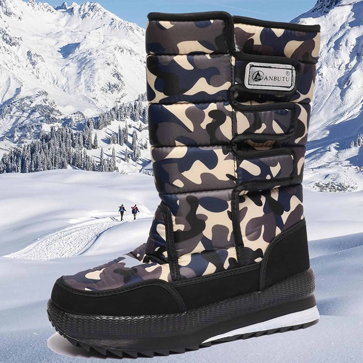 Cold Proof Snow Boots for Men and Women Non Slip Thick Bottom Boots Water Proof Fleece Lined Warm Mid Calf Boots