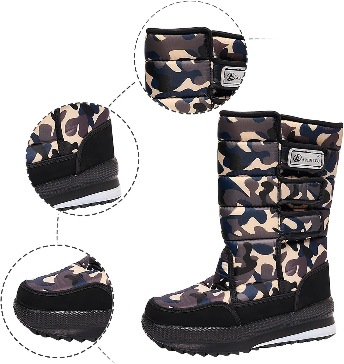 Cold Proof Snow Boots for Men and Women Non Slip Thick Bottom Boots Water Proof Fleece Lined Warm Mid Calf Boots
