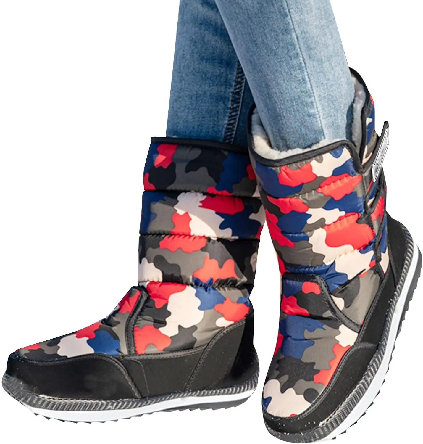Cold Proof Snow Boots for Men and Women Non Slip Thick Bottom Boots Water Proof Fleece Lined Warm Mid Calf Boots