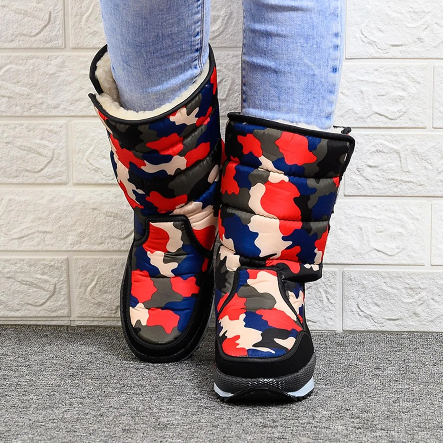 Cold Proof Snow Boots for Men and Women Non Slip Thick Bottom Boots Water Proof Fleece Lined Warm Mid Calf Boots