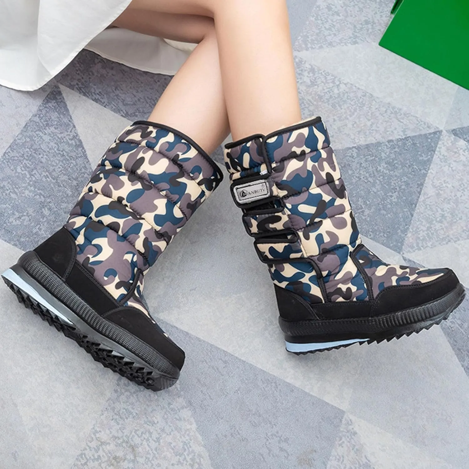 Cold Proof Snow Boots for Men and Women Non Slip Thick Bottom Boots Water Proof Fleece Lined Warm Mid Calf Boots