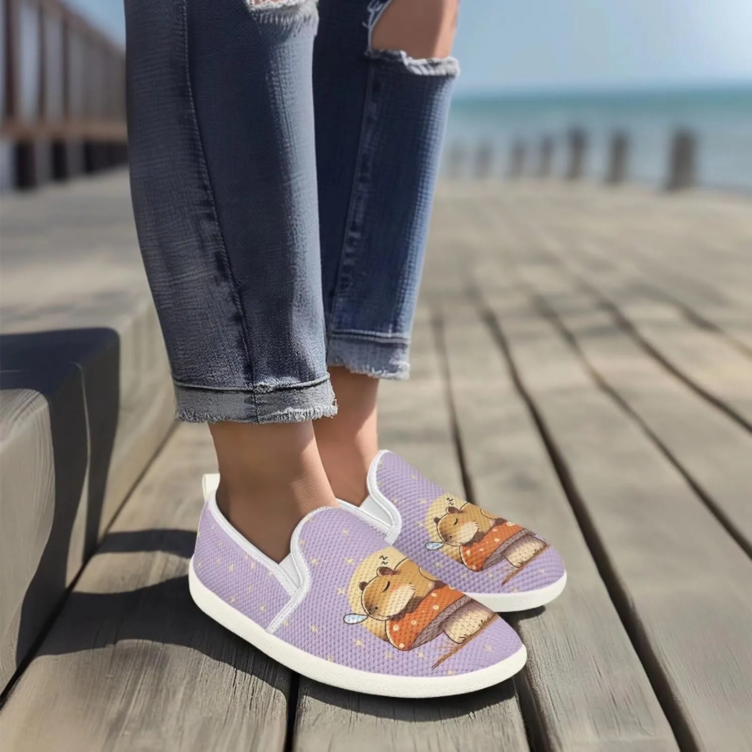 Cute Capybara Otter Print Work Shoes Flat Tennis Business Walking Loafer Outdoor Sneaker for Women