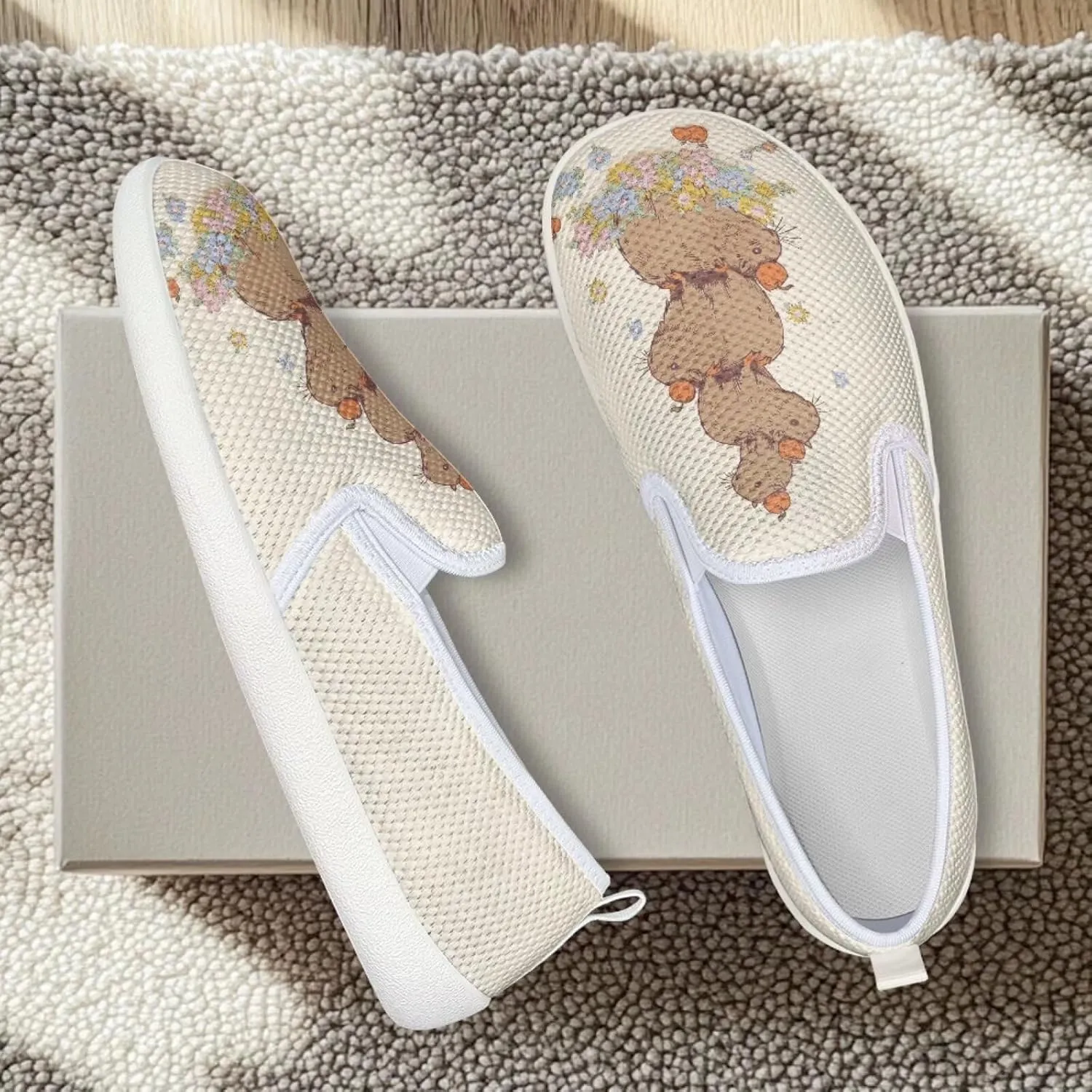 Cute Capybara Otter Print Work Shoes Flat Tennis Business Walking Loafer Outdoor Sneaker for Women