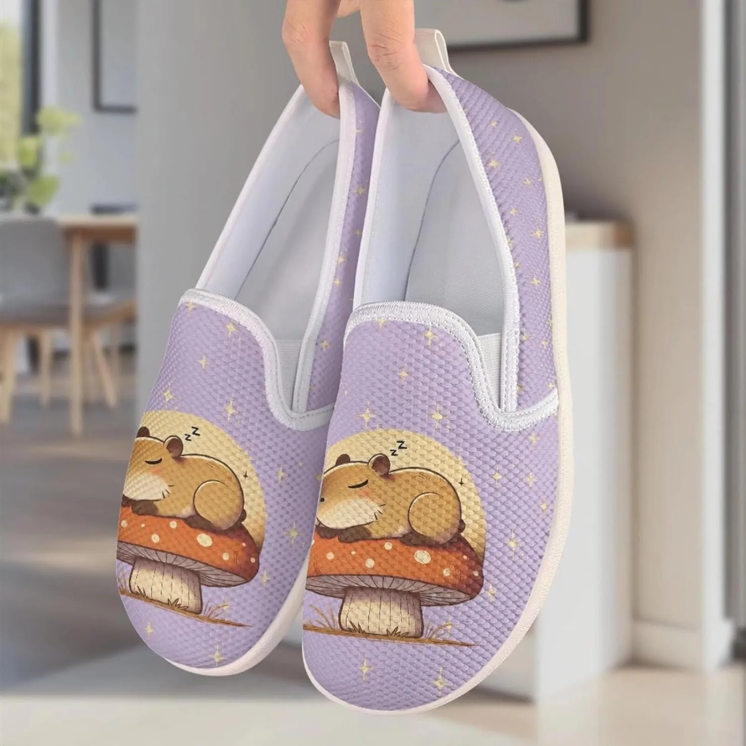 Cute Capybara Otter Print Work Shoes Flat Tennis Business Walking Loafer Outdoor Sneaker for Women