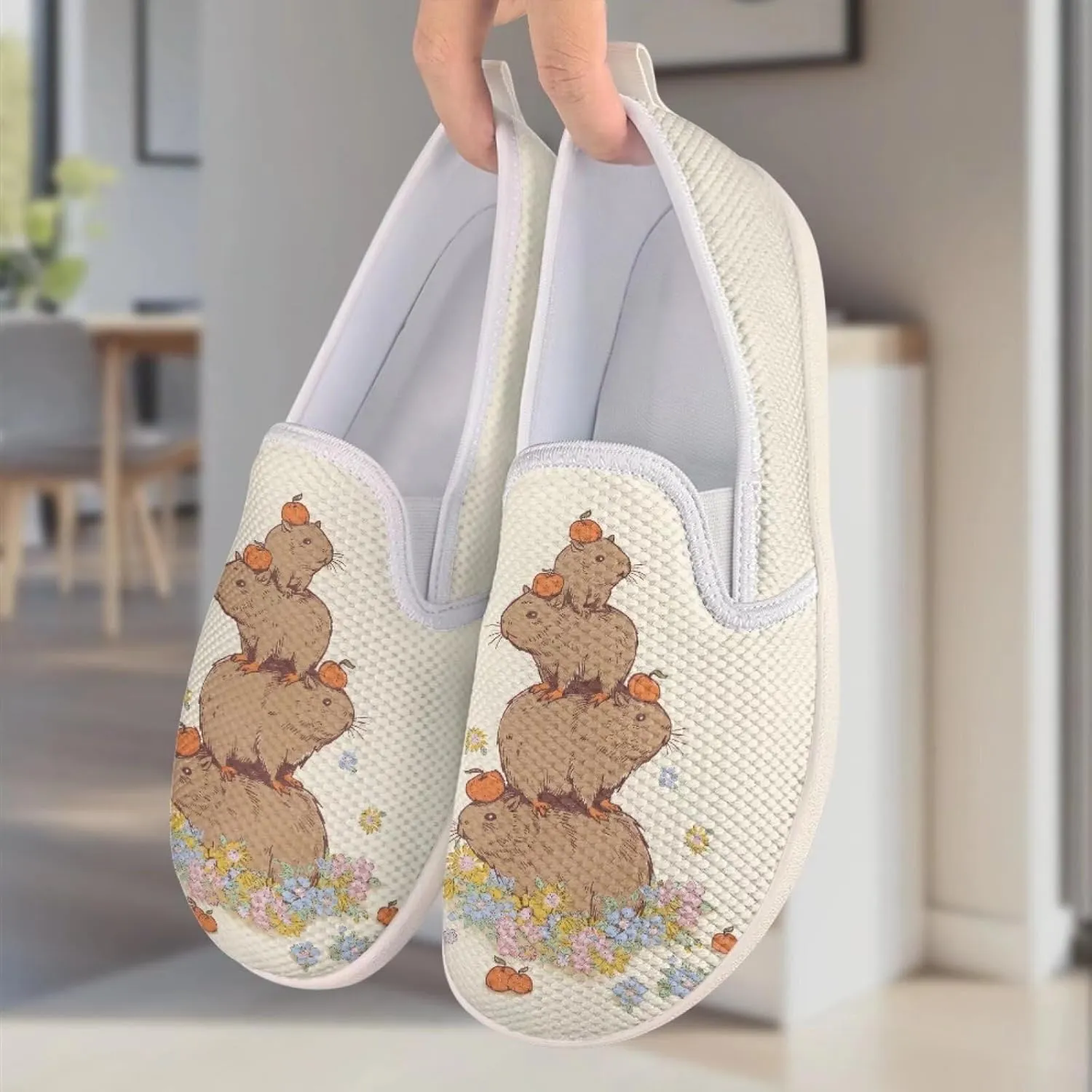 Cute Capybara Otter Print Work Shoes Flat Tennis Business Walking Loafer Outdoor Sneaker for Women