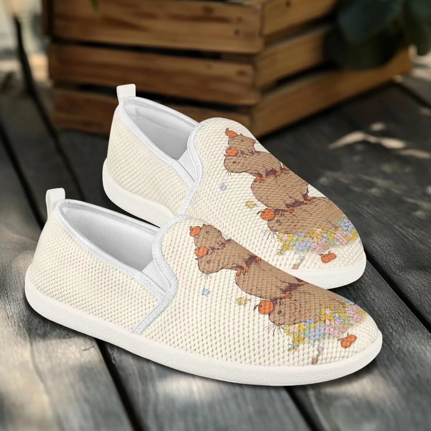 Cute Capybara Otter Print Work Shoes Flat Tennis Business Walking Loafer Outdoor Sneaker for Women
