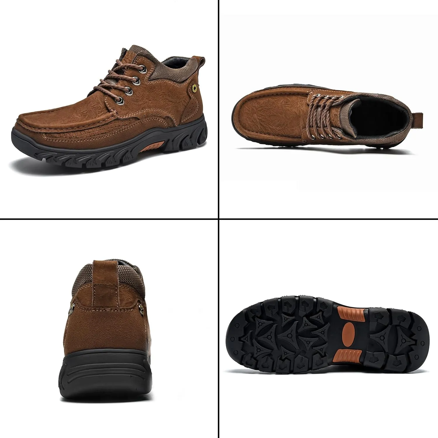 DirraBra Men's Hand-Stitching Leather Slip-On Waterproof Chukka Boots Fashion Elastic Band Comfort High Top Loafers Boots Outdoor Non-Slip Casual Traing Hiking Sneakers