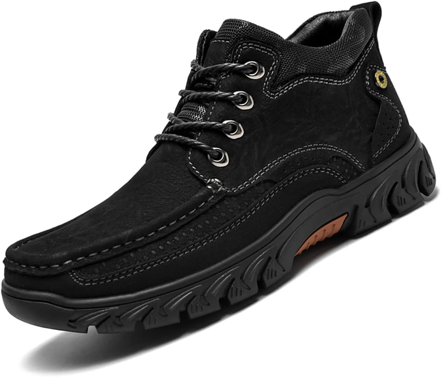 DirraBra Men's Hand-Stitching Leather Slip-On Waterproof Chukka Boots Fashion Elastic Band Comfort High Top Loafers Boots Outdoor Non-Slip Casual Traing Hiking Sneakers