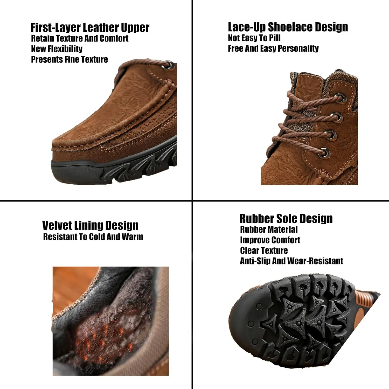 DirraBra Men's Hand-Stitching Leather Slip-On Waterproof Chukka Boots Fashion Elastic Band Comfort High Top Loafers Boots Outdoor Non-Slip Casual Traing Hiking Sneakers