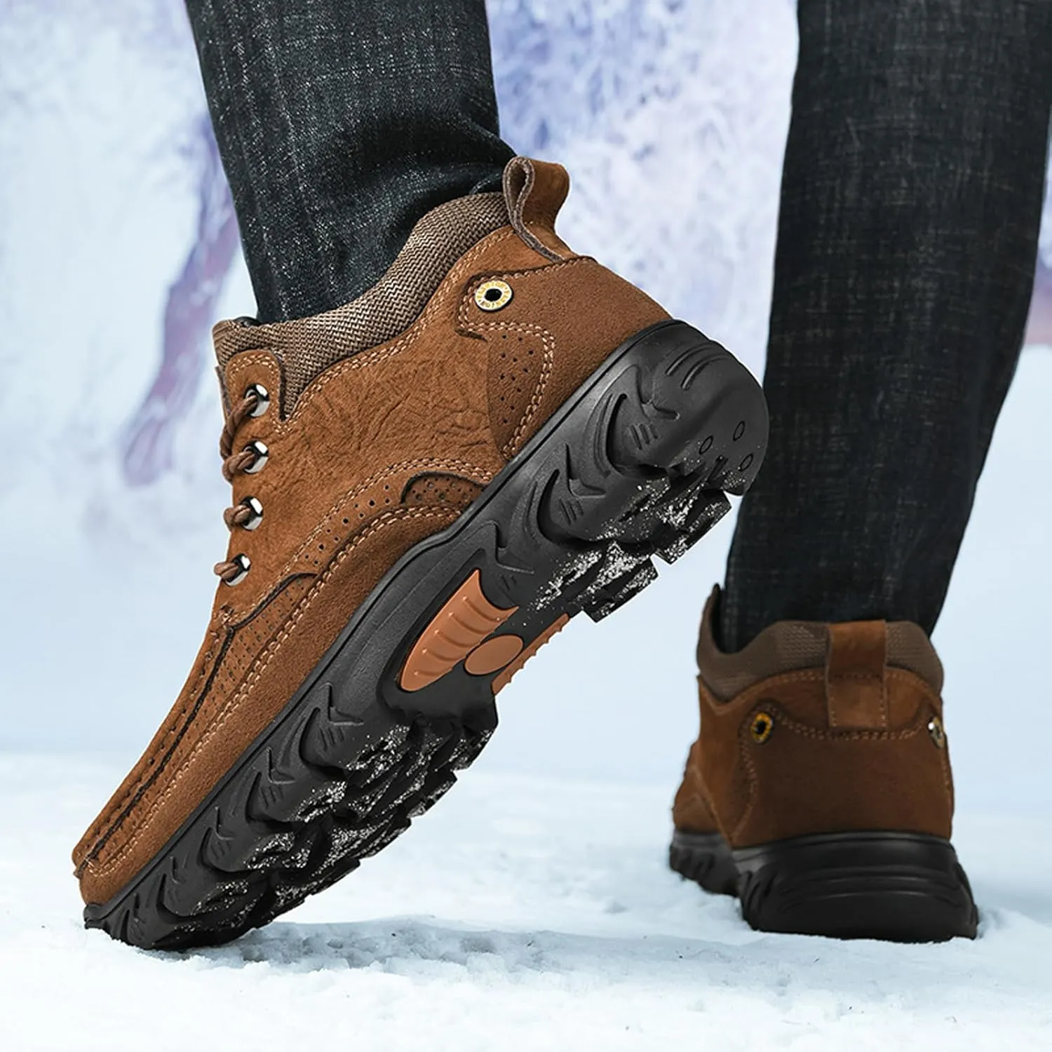 DirraBra Men's Hand-Stitching Leather Slip-On Waterproof Chukka Boots Fashion Elastic Band Comfort High Top Loafers Boots Outdoor Non-Slip Casual Traing Hiking Sneakers
