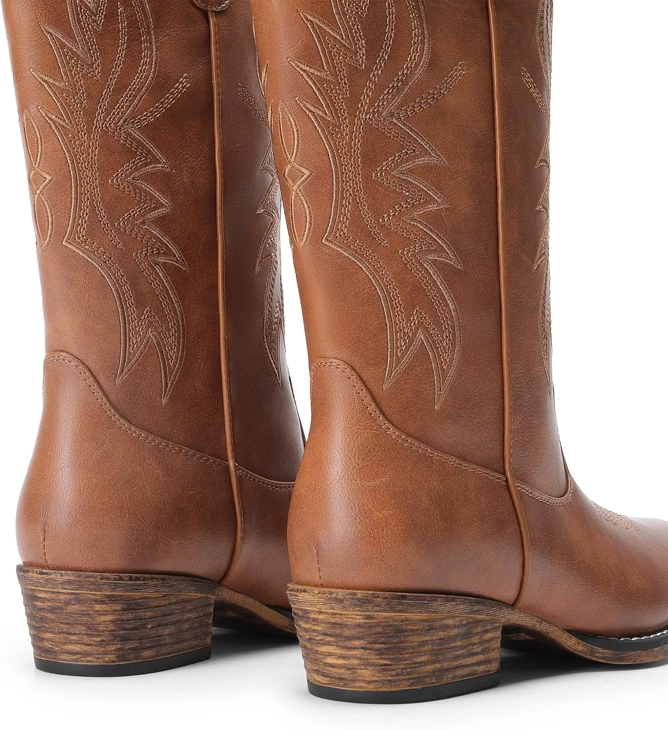 DREAM PAIRS Cowboy Boots for Women Cowgirl Western Mid Calf Boots Square Toe Embroidered Stitched Low Chunky Heel Pull On Fashion Boots