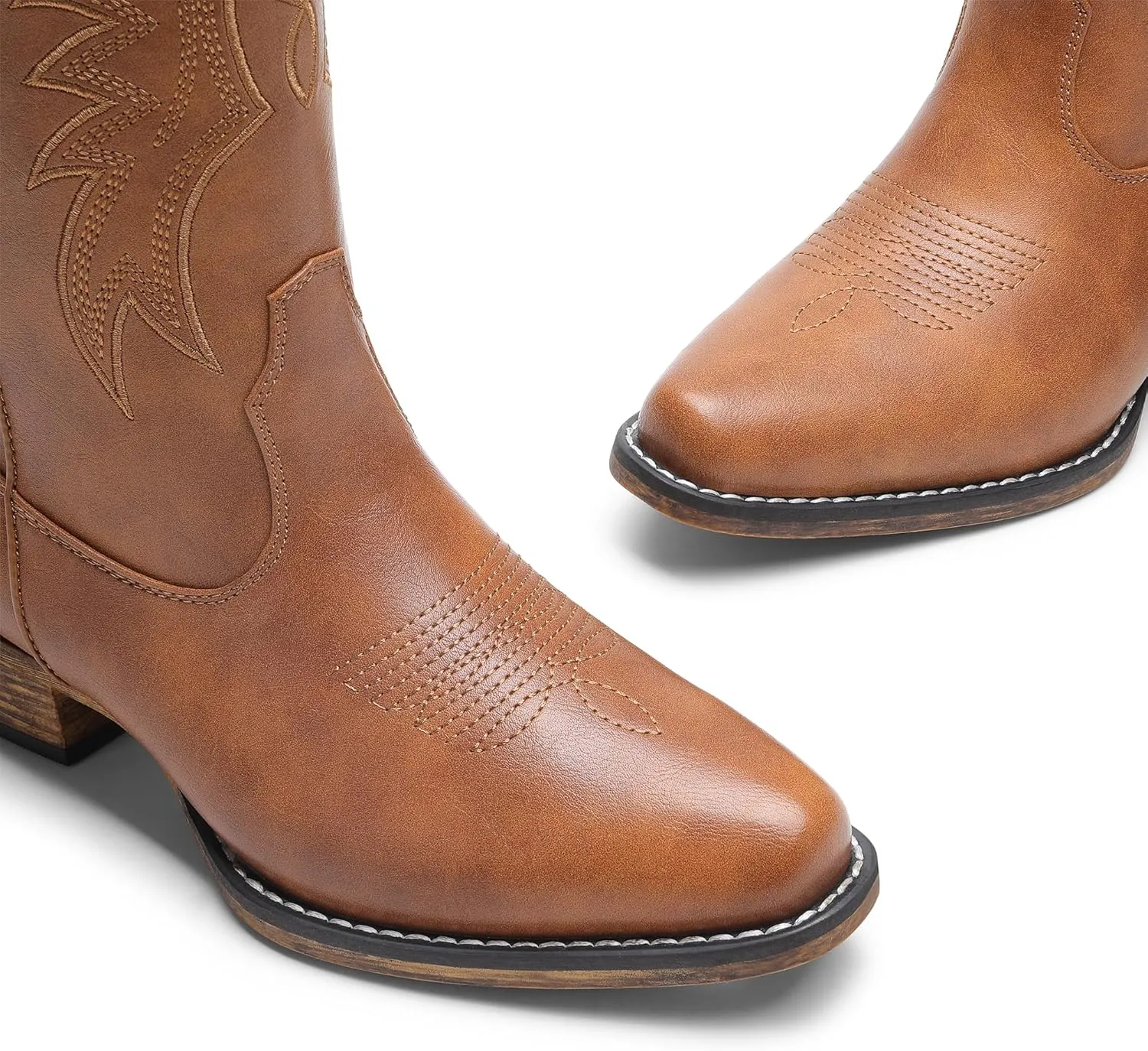 DREAM PAIRS Cowboy Boots for Women Cowgirl Western Mid Calf Boots Square Toe Embroidered Stitched Low Chunky Heel Pull On Fashion Boots