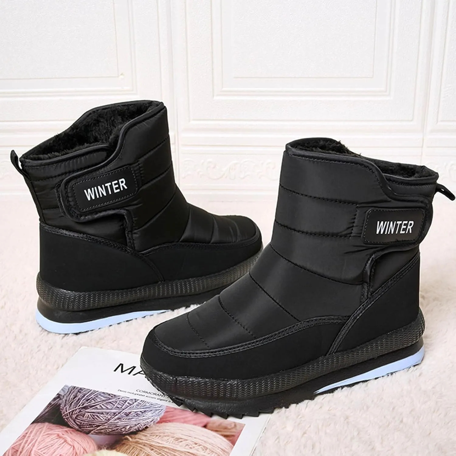 Fashion Women Winter Suede Flat Hook Loop Keep Women's Mid Calf Winter Snow Boots Outdoor Shoes for Walking