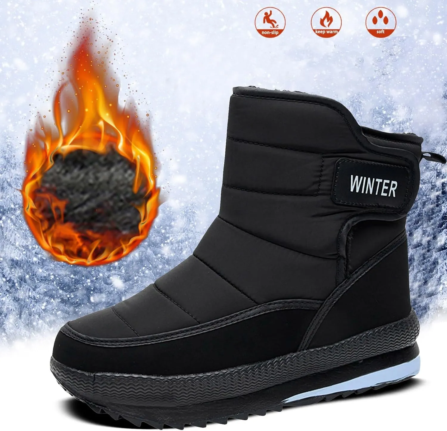 Fashion Women Winter Suede Flat Hook Loop Keep Women's Mid Calf Winter Snow Boots Outdoor Shoes for Walking