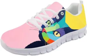 Forchrinse Happy Cat Tennis Sneakers Women's Cute Kitten Athletic Running Shoes Lightwegiht Gym Sport Walking Shoes