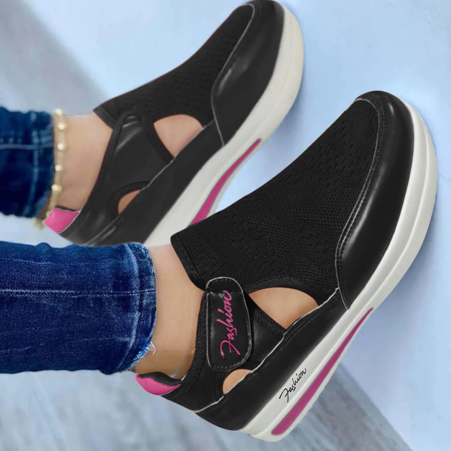 Girls Running Shoes Heel Large Size Hook Comfortable Breathable Loop Flat Casual Shoes Mesh Women's Tennis Workout Walking Sneakers