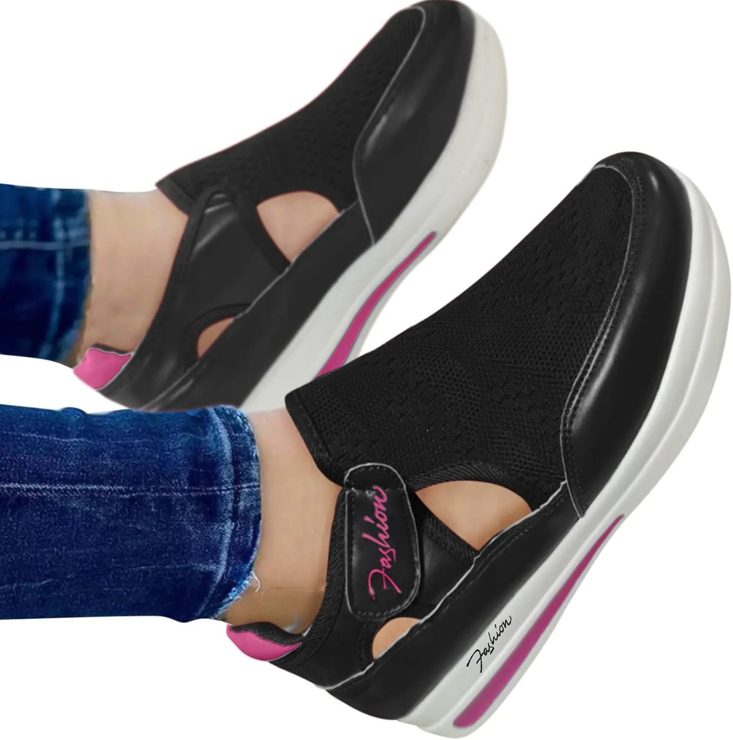 Girls Running Shoes Heel Large Size Hook Comfortable Breathable Loop Flat Casual Shoes Mesh Women's Tennis Workout Walking Sneakers