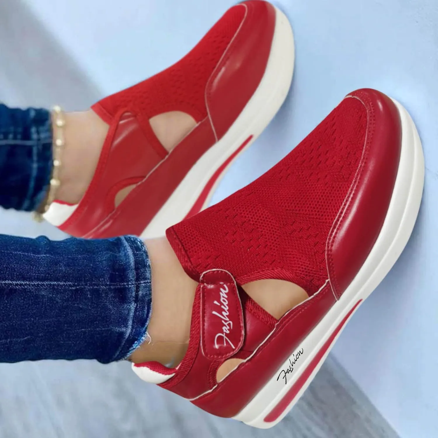 Girls Running Shoes Heel Large Size Hook Comfortable Breathable Loop Flat Casual Shoes Mesh Women's Tennis Workout Walking Sneakers