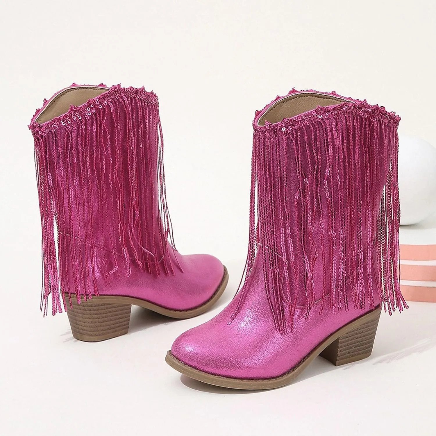 Glitter Toddler Western Cowboy Boots Girls Cowboy Boots Kids Western Tassel Riding Mid Calf Boots