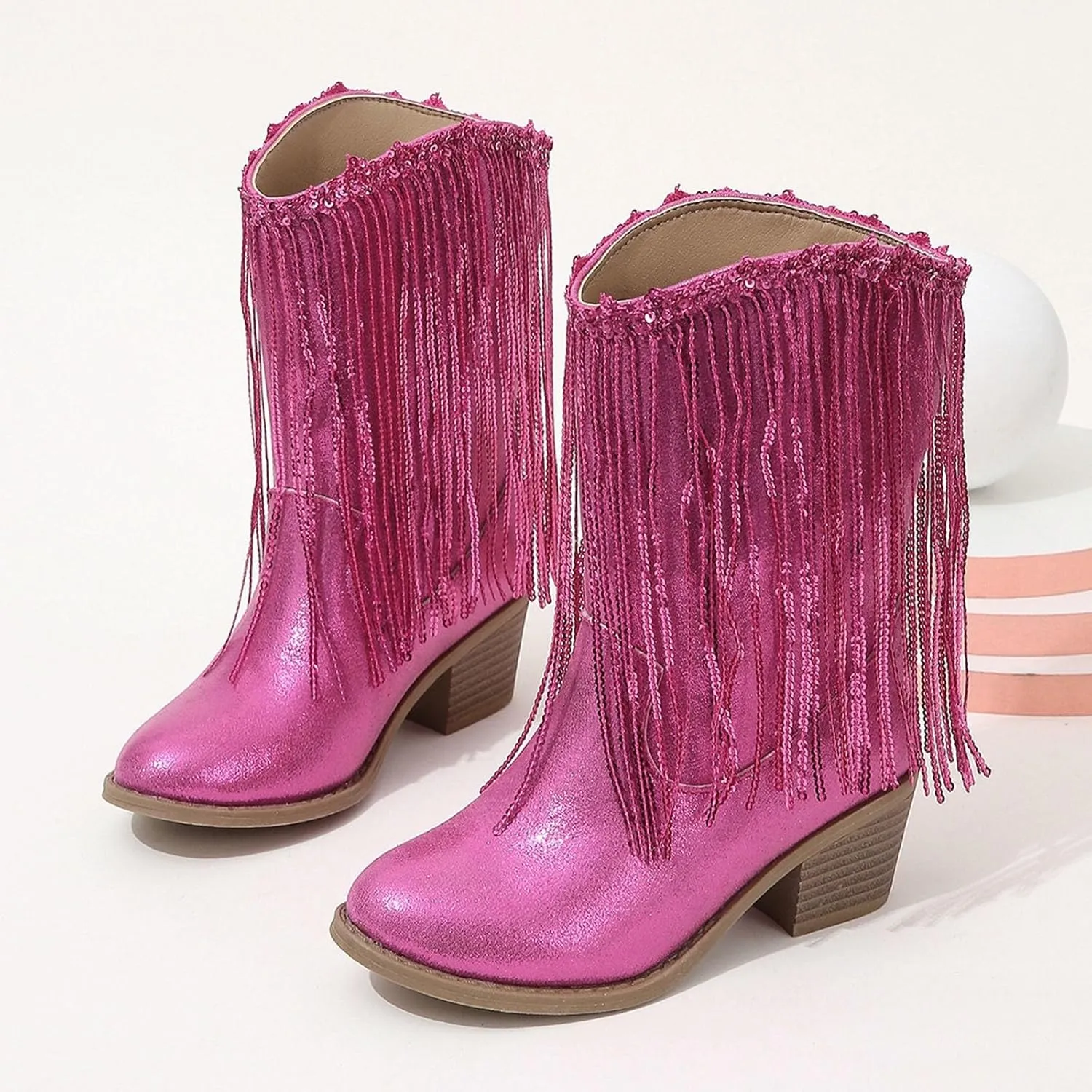 Glitter Toddler Western Cowboy Boots Girls Cowboy Boots Kids Western Tassel Riding Mid Calf Boots
