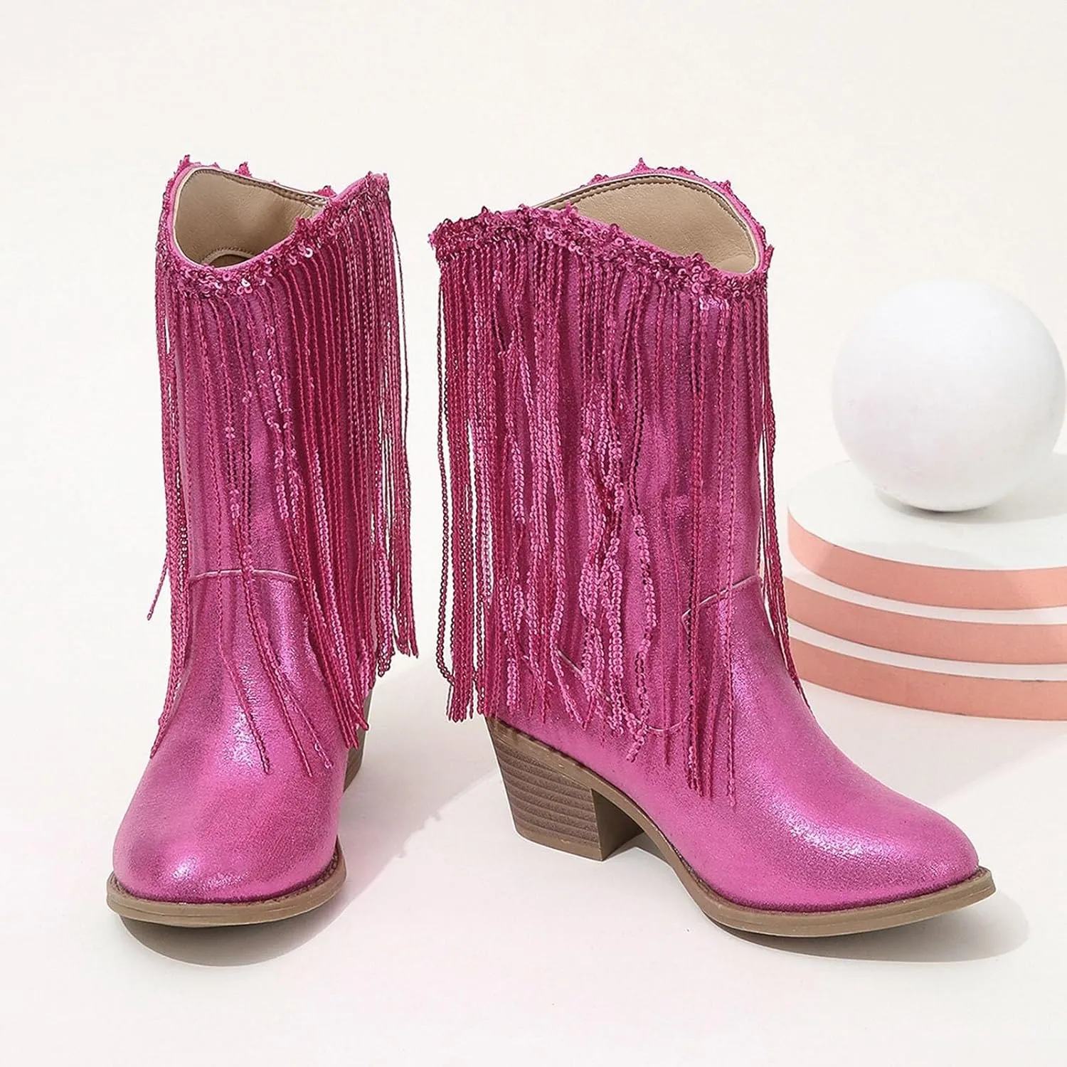 Glitter Toddler Western Cowboy Boots Girls Cowboy Boots Kids Western Tassel Riding Mid Calf Boots
