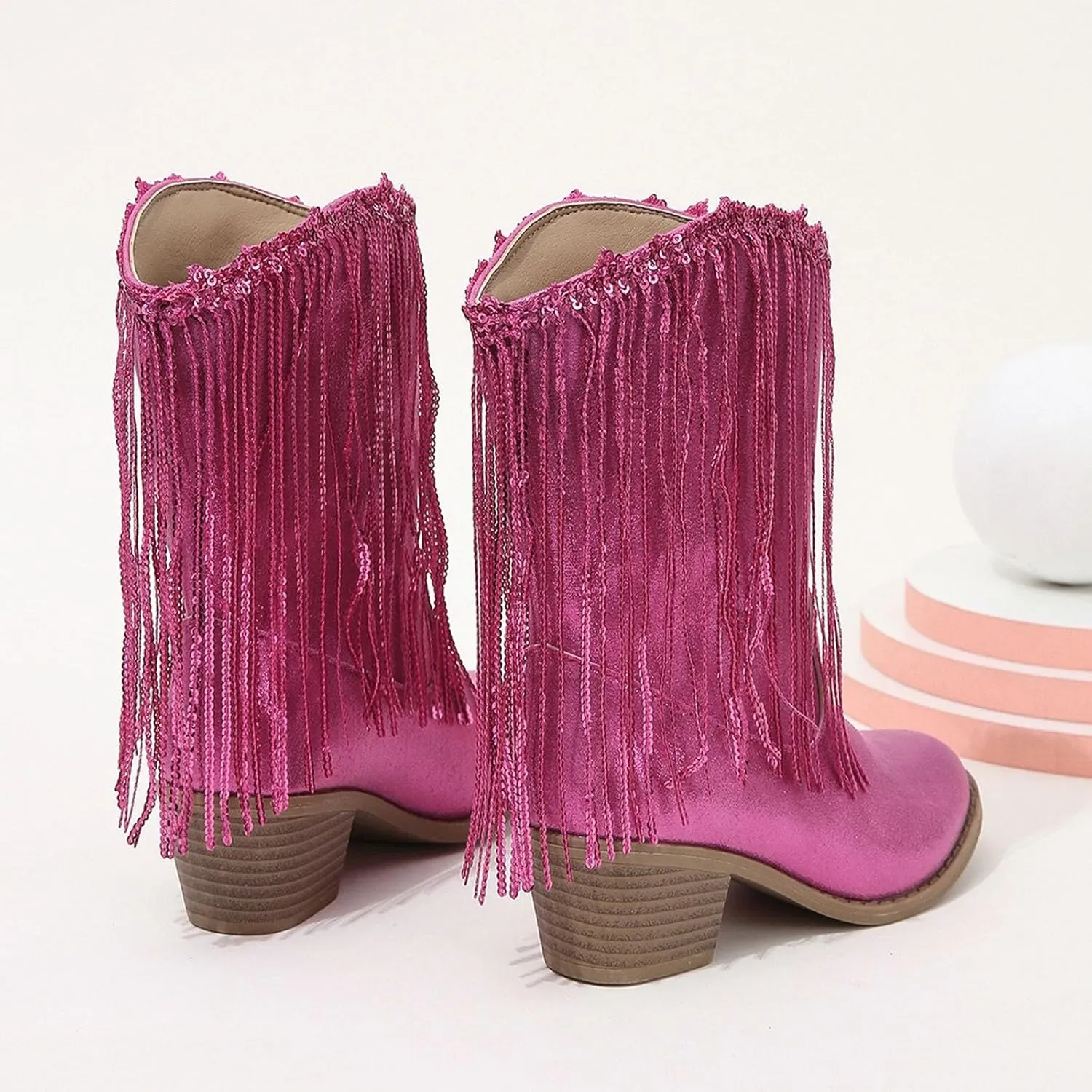 Glitter Toddler Western Cowboy Boots Girls Cowboy Boots Kids Western Tassel Riding Mid Calf Boots