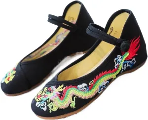 Handmade Women Cotton Ballet Flats Chinese Dragon Embroidery Ladies Shoes Casual Breathable Shoes