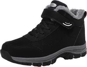 Hiking Boots Women Thickening Velvet Snow Boots Lace-Up Winter Lug Sole Flats Non-Slip Hiking Booties
