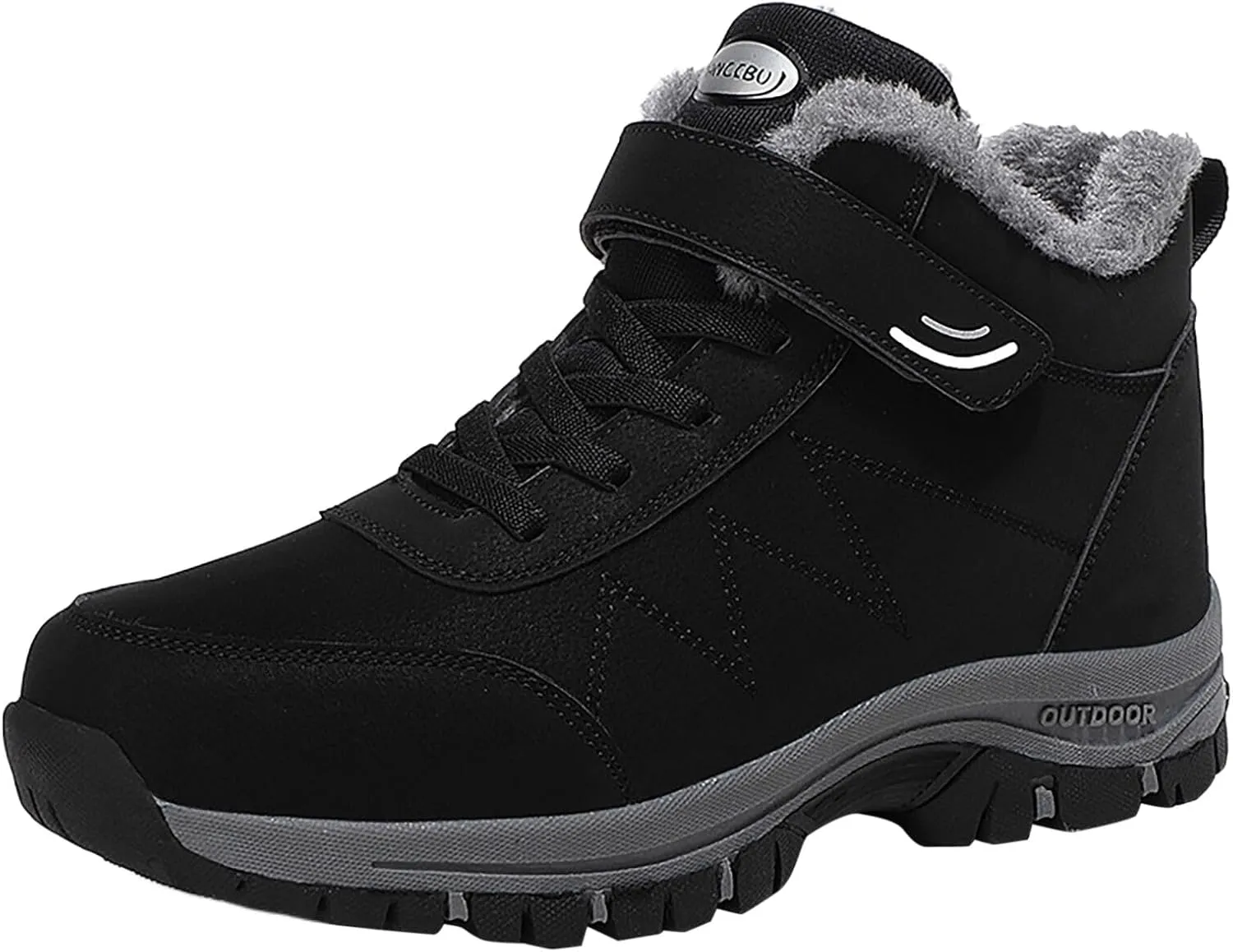Hiking Boots Women Thickening Velvet Snow Boots Lace-Up Winter Lug Sole Flats Non-Slip Hiking Booties