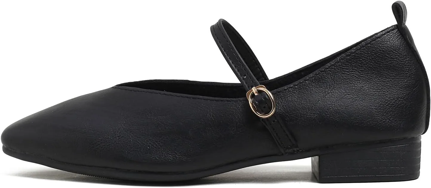 HIPPOSEUS Women's Mary Jane Square Toe Flats Soft Ballet Flats Low Heel Foldable Shoes
